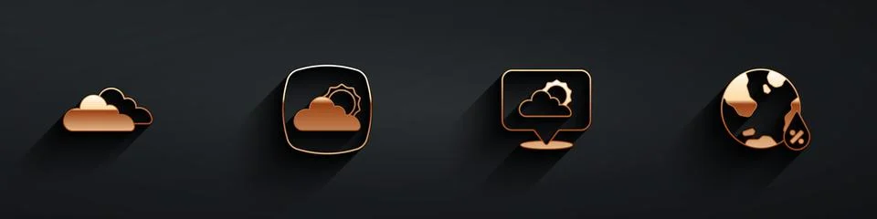 Set Cloud, Weather forecast, Location cloud and Water drop percentage icon with Stock Illustration