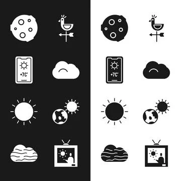 Set Cloud, Weather forecast, Moon, Rooster weather vane, Sun, Earth globe and Ilustração Stock