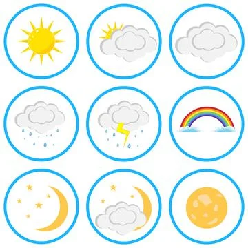 A set of clouds and sun Stock Illustration