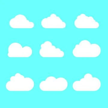 Set of clouds. Cartoon clouds isolated on blue background. Vector illustratio Stock-Illustration