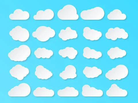 Set of clouds. Cartoon clouds isolated on blue background. Vector illustratio Stock-Illustration
