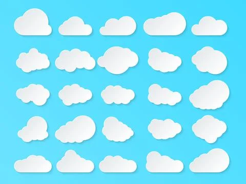 Set of clouds. Cartoon clouds isolated on blue background. Vector illustratio Stock-Illustration