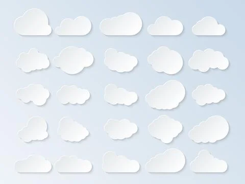 Set of clouds. Cartoon clouds isolated on blue background. Vector illustratio Stock Illustration