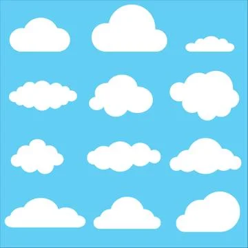 Set of clouds. clouds icon on blue background. weather symbol. cartoon clouds Stock Illustration