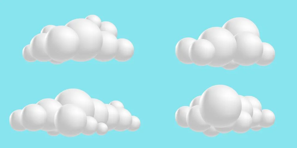 Set clouds fluffy, 3D mesh cartoon. Soft render clouds collection icons on a Illustrazione stock