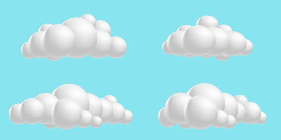 Set clouds fluffy, 3D mesh cartoon. Soft render clouds collection icons on a Illustrazione stock