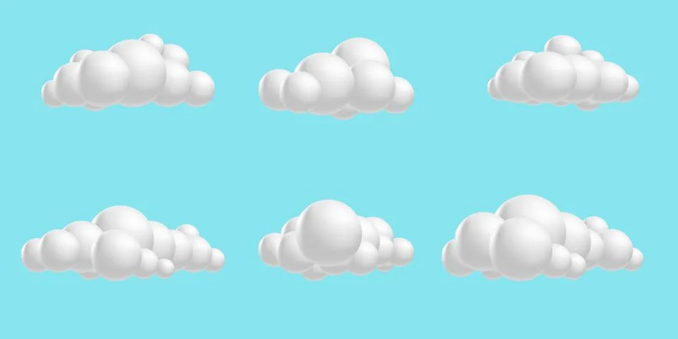 Set clouds fluffy, 3D mesh cartoon. Soft render clouds collection icons on a 스톡 일러스트