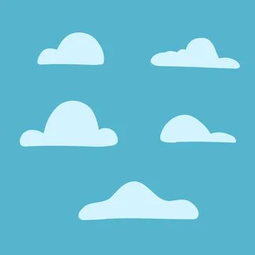 Set of clouds in hand drawn cartoon style on blue background. Vector Stock Illustration