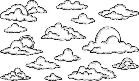 Set of clouds in hand drawn style isolated on white background Stock Illustration