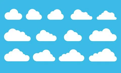 Set of clouds isolated on blue background Stock Illustration