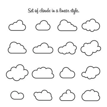 Set of clouds in a linear style. Cloud in line or outline. Vector Stock Illustration
