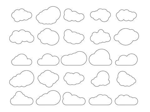 Set of clouds. Outline clouds isolated on white background. Vector illustrati Illustrazione stock