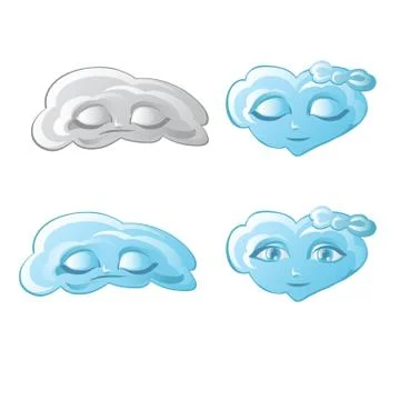 Set of clouds in the shape of human faces isolated on white background. Vector Illustrazione stock