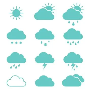 Set of clouds weather icons flat style in vector Stock Illustration