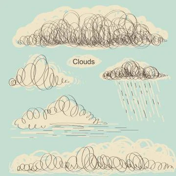 Set of clouds.Vector hand drawn doodle clouds for design Stock Illustration