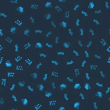 Set Cloudy with rain and sun, Wind snow, and Storm on seamless pattern. Vector Stock Illustration