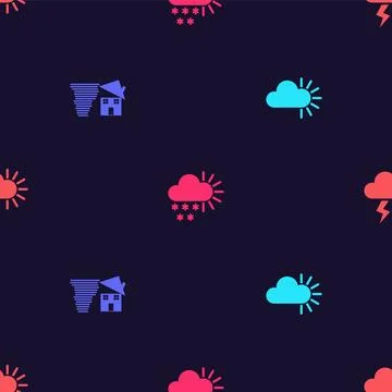 Set Cloudy, Tornado swirl, with snow and Storm on seamless pattern. Vector Stock Illustration