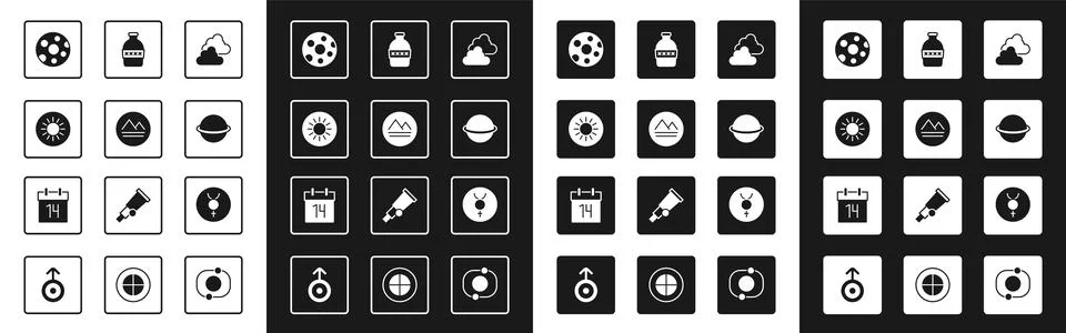 Set Cloudy weather, Earth element, Sun, Full moon, Planet Saturn, Bottle of Ilustração Stock