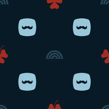 Set Clover trefoil leaf, Rainbow and Mustache on seamless pattern. Vector イラスト素材