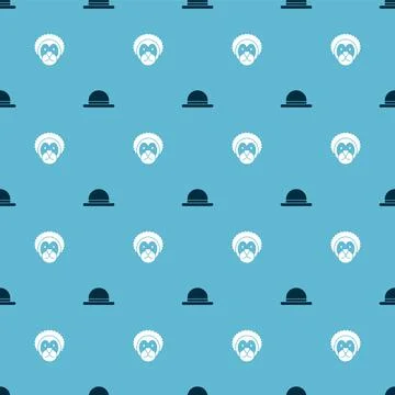 Set Clown hat and Wild lion on seamless pattern. Vector Stock Illustration