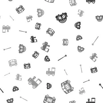 Set Clown head, Circus wagon, Magic wand and Toy train on seamless pattern Stock Illustration