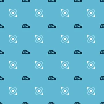 Set CO2 emissions in cloud and Atom on seamless pattern. Vector Stock Illustration