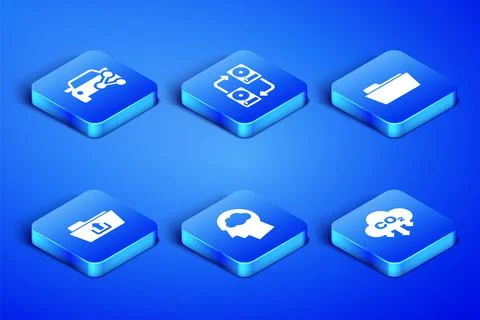 Set CO2 emissions in cloud, Car sharing, Head silhouette with, Folder upload Stock Illustration