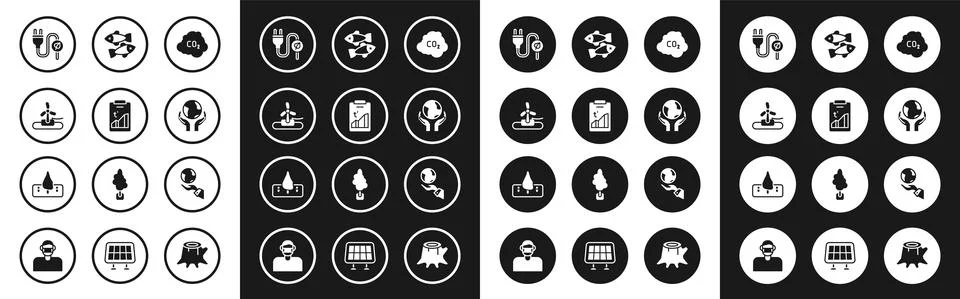 Set CO2 emissions in cloud, Global warming, Wind turbine, Electric saving plug 스톡 일러스트