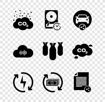 Set CO2 emissions in cloud, Hard disk drive with clockwise, Car sharing イラスト素材