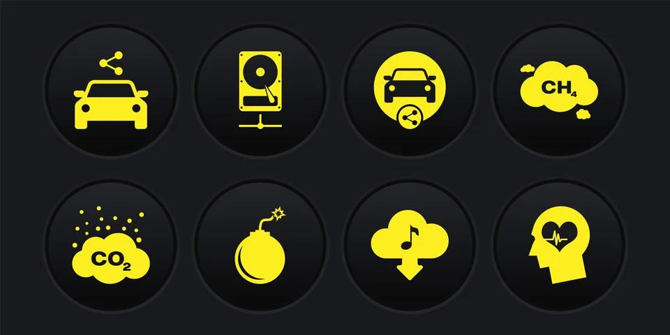 Set CO2 emissions in cloud, Methane reduction, Bomb ready to explode, Cloud d Illustrazione stock