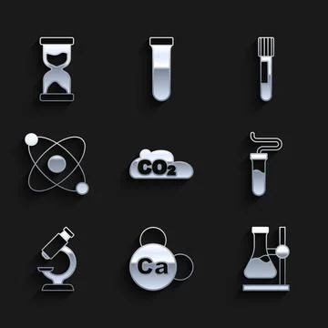 Set CO2 emissions in cloud, Mineral Ca Calcium, Test tube flask stand Illustrazione stock