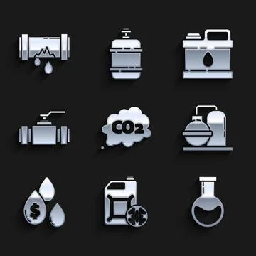 Set CO2 emissions in cloud, Oil gas industrial factory building, drop with Ilustración de archivo