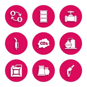 Set CO2 emissions in cloud, Oil and gas industrial factory building, Gasoline Ilustración de archivo