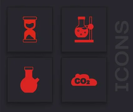 Set CO2 emissions in cloud, Old hourglass, Test tube flask stand and  icon... イラスト素材