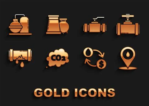 Set CO2 emissions in cloud, Refill petrol fuel location, Oil exchange, water Stock Illustration