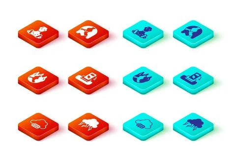 Set CO2 emissions in cloud, Storm, Global warming fire, Petrol gas station,.. Stock Illustration
