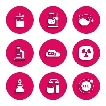 Set CO2 emissions in cloud, Test tube, Helium, Radioactive, Alcohol or spirit イラスト素材
