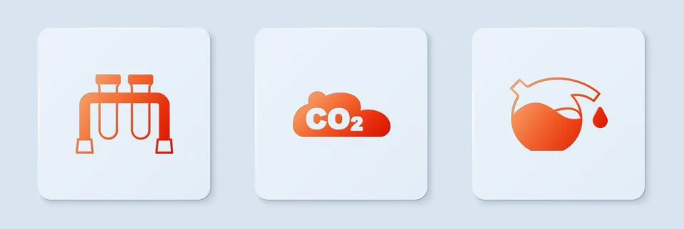 Set CO2 emissions in cloud, Test tube and . White square button. Vector Stock Illustration