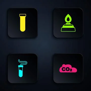 Set CO2 emissions in cloud, Test tube, and Alcohol or spirit burner. Black イラスト素材