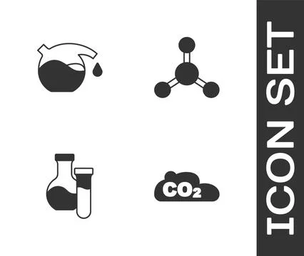 Set CO2 emissions in cloud, Test tube,  and Molecule icon. Vector Stock Illustration