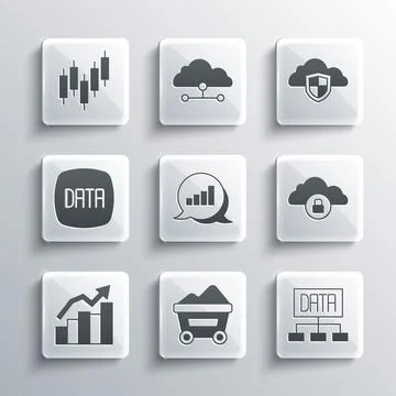 Set Coal mine trolley, Data analysis, Cloud computing lock, Pie chart Stock Illustration