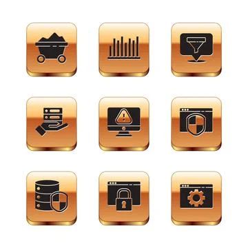 Set Coal mine trolley, Secure your site HTTPS, SSL, Monitor exclamation mark イラスト素材