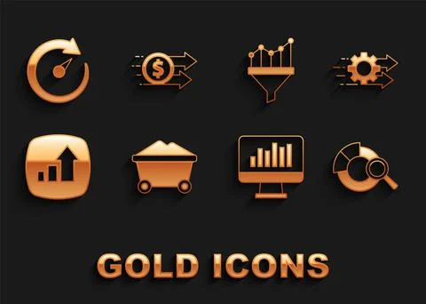 Set Coal mine trolley, Time management, Search data analysis, Monitor with gr Stock Illustration