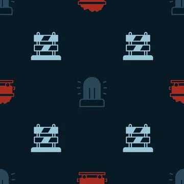 Set Coal train wagon, Flasher siren and End of railway tracks on seamless Stock Illustration