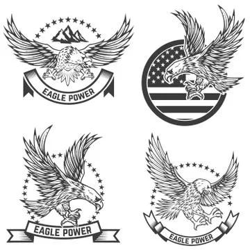 Set of coat of arms with eagles. Design elements for logo, label, emblem, sig Stock Illustration