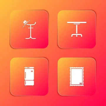 Set Coat stand, Round table, Refrigerator and Picture icon. Vector イラスト素材