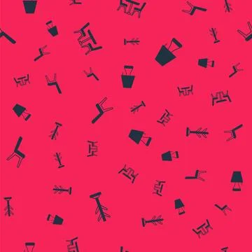 Set Coat stand, Table with chair, Chair and lamp on seamless pattern. Vector Illustrazione stock