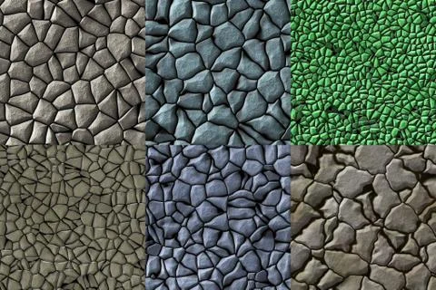 Set of cobble stones seamless generated textures Stock Illustration