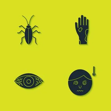 Set Cockroach, High human body temperature, Reddish eye allergic conjunctivit Stock Illustration