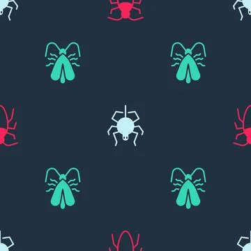 Set Cockroach, Spider and Clothes moth on seamless pattern. Vector イラスト素材